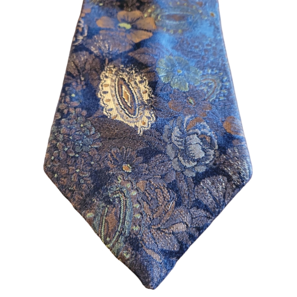 Vtg Norseman Men's Clip On Tie Blue Silver 18 1/2" L x 3 3/4" W